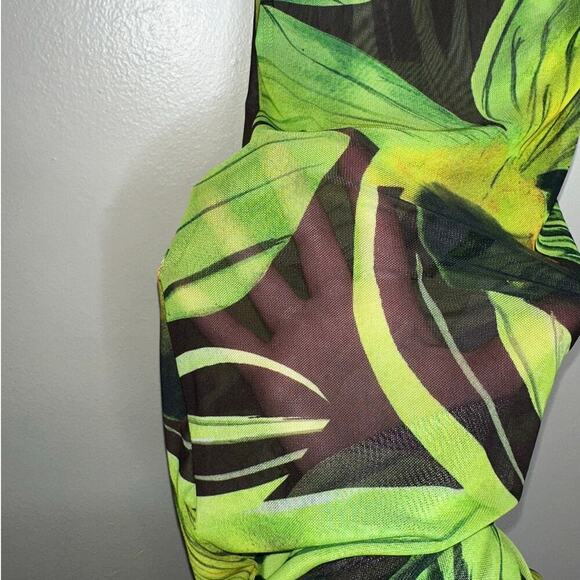 Louisa Ballou Heatwave Printed Mesh Ruched Midi Dress Green Black XS Designer - Picture 8 of 10